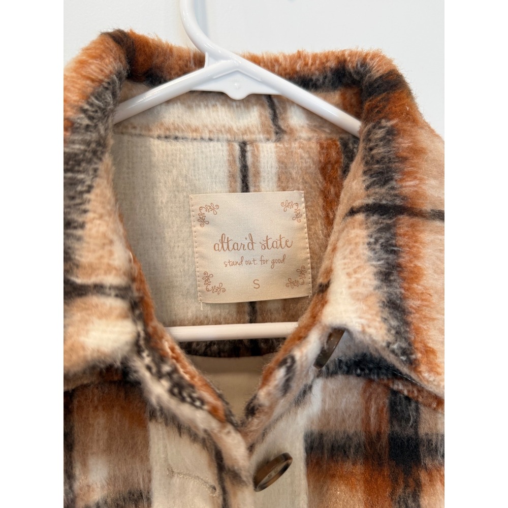Altar'd State Cropped Plaid Shacket Brown Cream Rust Small - Picture 6 of 6